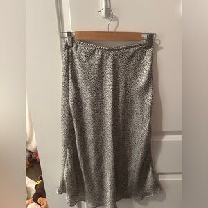 Black and White Patterned Silk Midi Skirt